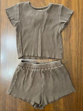 Raised by Water Girls Ribbed Matching Set - Brown Size 8